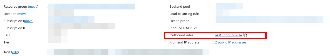 AKS Load Balancer's outbound rules on Azure Portal