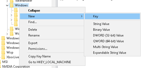 How to create a new key in regedit.exe