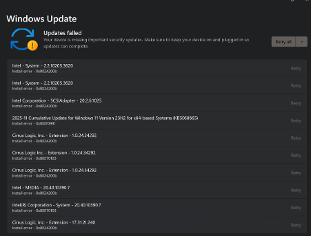 Windows Update failing to install updates