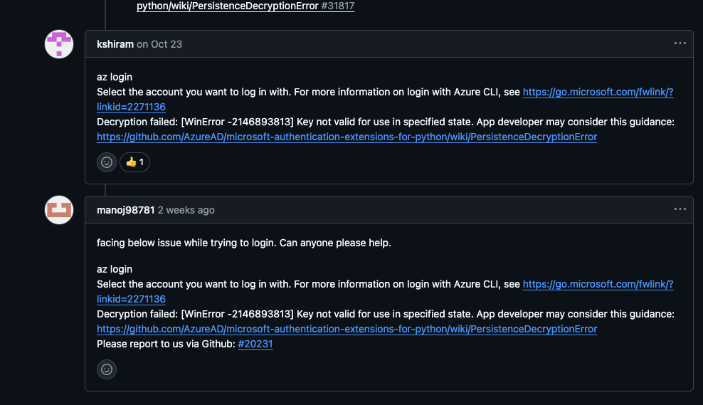 Azure CLI GitHub issue made me sad