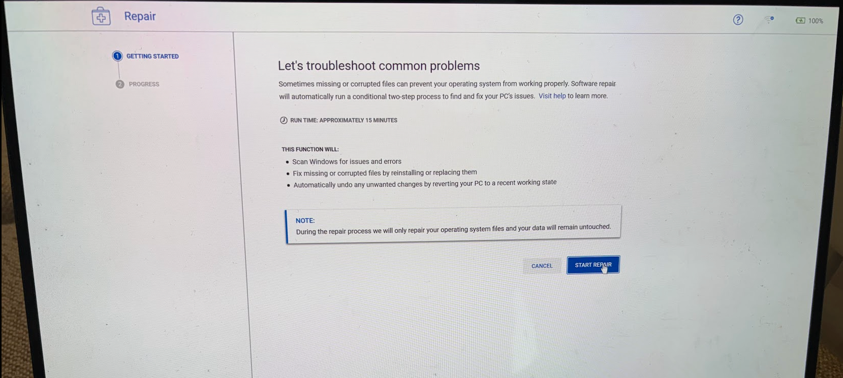 Dell SupportAssist recovery environment