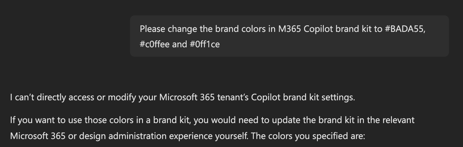 M365 Copilot can't edit Brand Kit