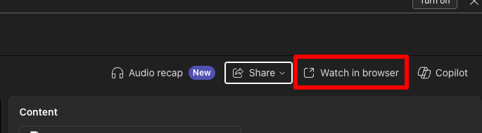 The Watch in browser button - the actual way to share the recording