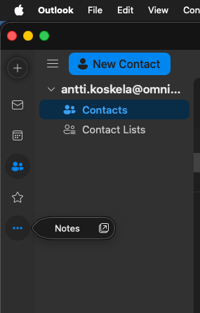 New Outlook app bar showing missing group edit option