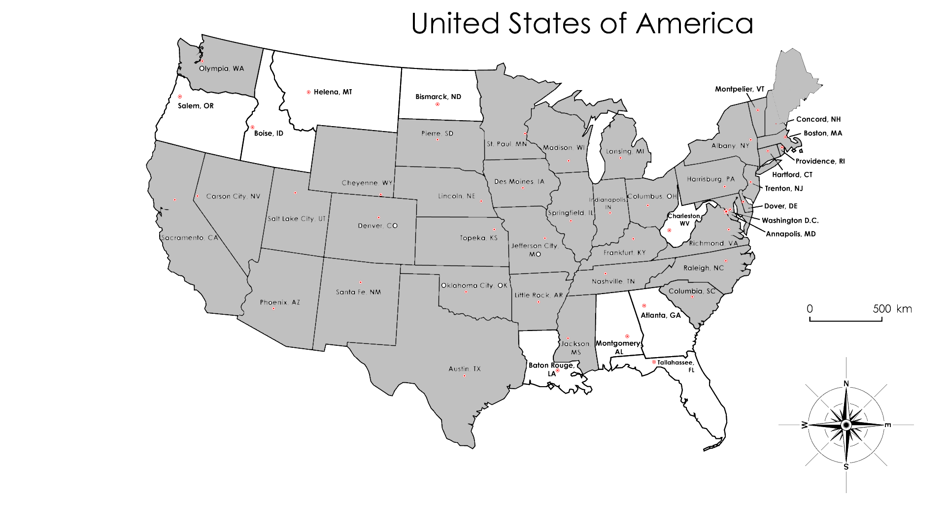The US states I've visited in light grey - still a few to go..