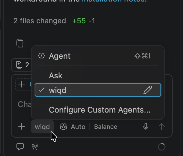 wiqd agent in GitHub Copilot Chat in VS Code